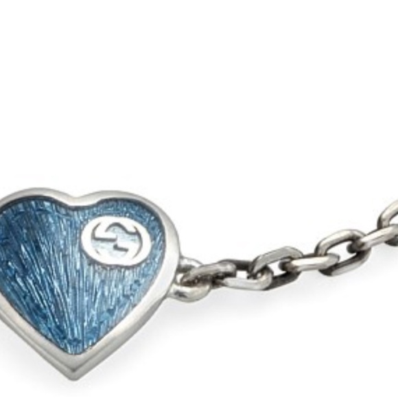 GUCCI INTERLOCKING G GG 925 SILVER HEART CHARM PENDANT ENAMEL BRACELET like new - Picture 12 of 16